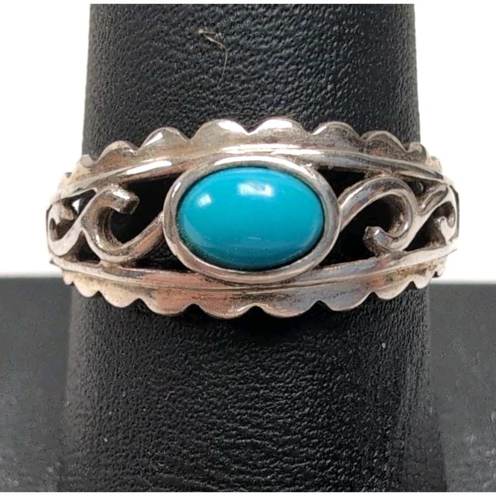 Vintage 925 Sterling Silver Turquoise Cabochon Openwork Ring Size 9 Avon